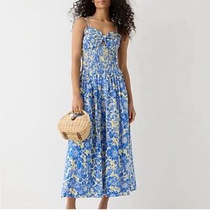 LIKE NEW J. Crew Tie Shoulder Smocked MIDI Dress